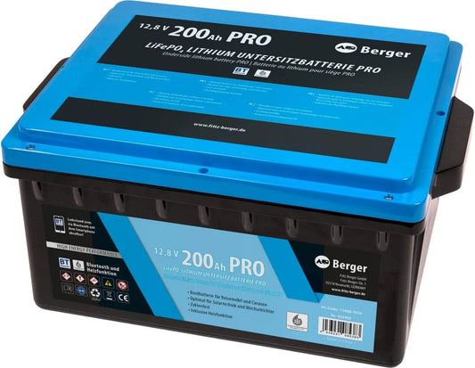 BERGER LiFePO4 LiFePO4-Batterie und Solar-Speicherbatterie, 200Ah, mit Bluetooth, 12V