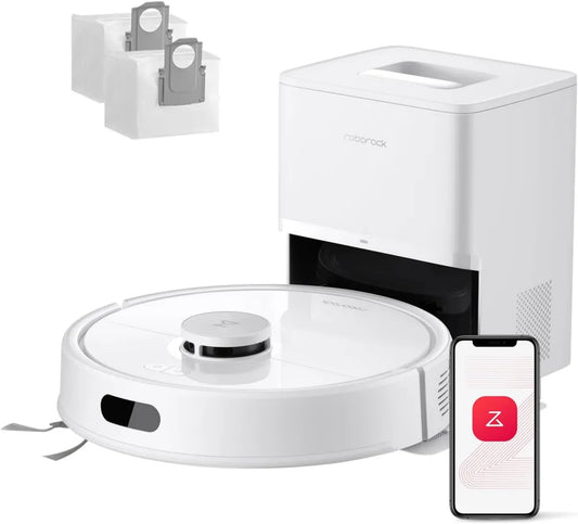 Roborock Q7 L5+ Staubsaugroboter mit Automatischer Entleerung, 8000 Pa Saugkraft, LiDAR-Navigation, Optimal für Teppiche und Tierhaare, Weiß