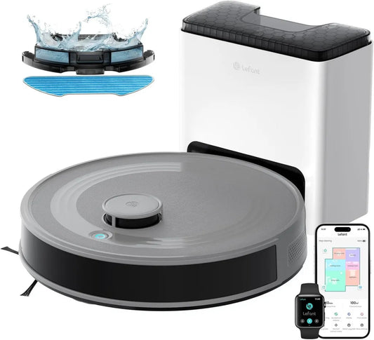 Lefant M2S Plus Saugroboter mit Selbstreinigungsstation, 10.000 Pa Saugkraft, intelligentes Navigationssystem, 240 Min. Betriebsdauer, perfekt für Tierhaare und alle Bodenarten, Alexa/App-Steuerung, Grau