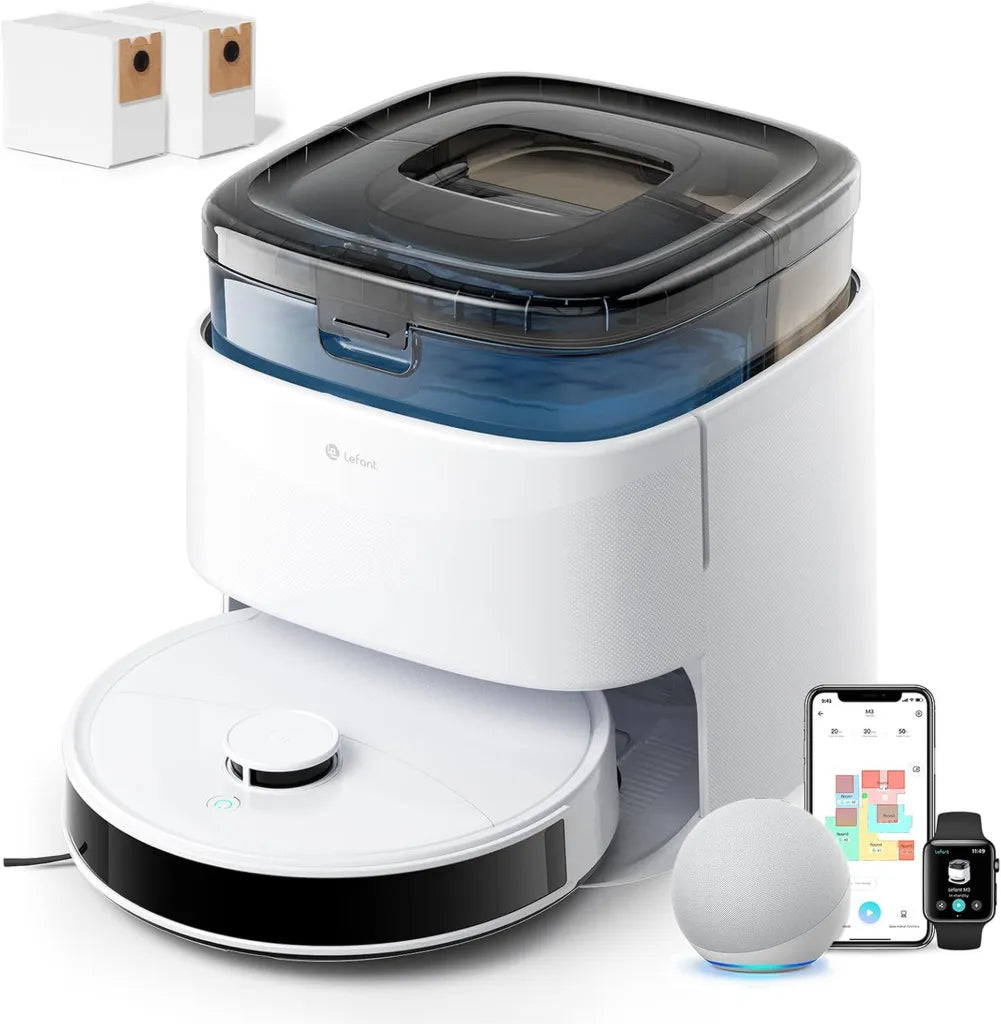 LEFANT M3 Staubsaugroboter mit Wischfunktion, 12000 Pa, 220 Min Laufzeit, Multi-Floor-Mapping, No-Go-Zonen, Hindernisvermeidung, LiDAR-Navigation, Automatische Dockingstation, Wischmopphebung, Weiß