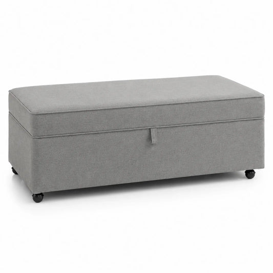 Polsterbank mit Aufbewahrung Grau 120x40x45 cm Leinen Look auf Rollen