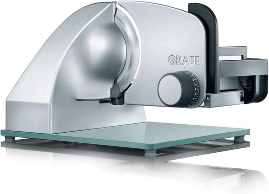 GRAEF Master M20 Elektrischer Allesschneider, Hochleistungsmotor, Präzisions-Vollstahlmesser 170 mm, Made in Germany, Schnittstärke einstellbar 0-20 mm, Metallgehäuse, Silber