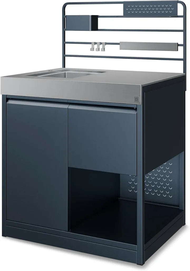 Klarstein WaldChef Outdoor-Küchenschrank - Edelstahlspüle mit Arbeitsplatte, Stahlkonstruktion, Regal & Abfallbehälter