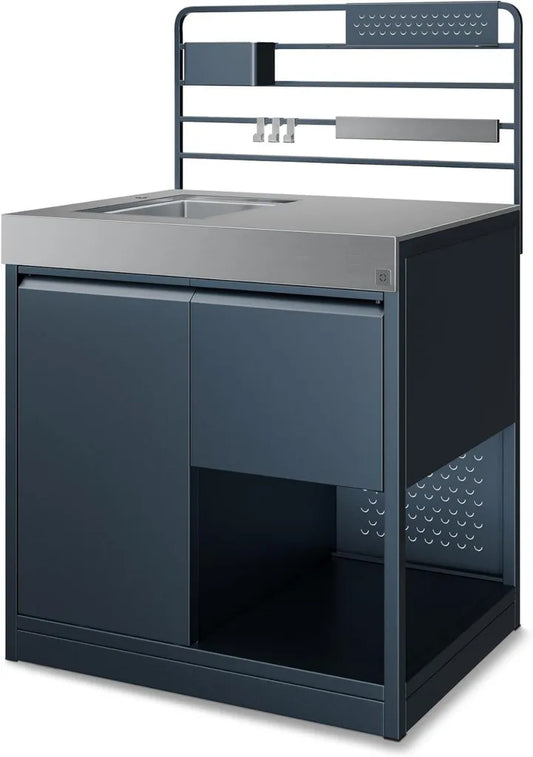Klarstein WaldChef Outdoor-Küchenschrank - Edelstahlspüle mit Arbeitsplatte, Stahlkonstruktion, Regal & Abfallbehälter