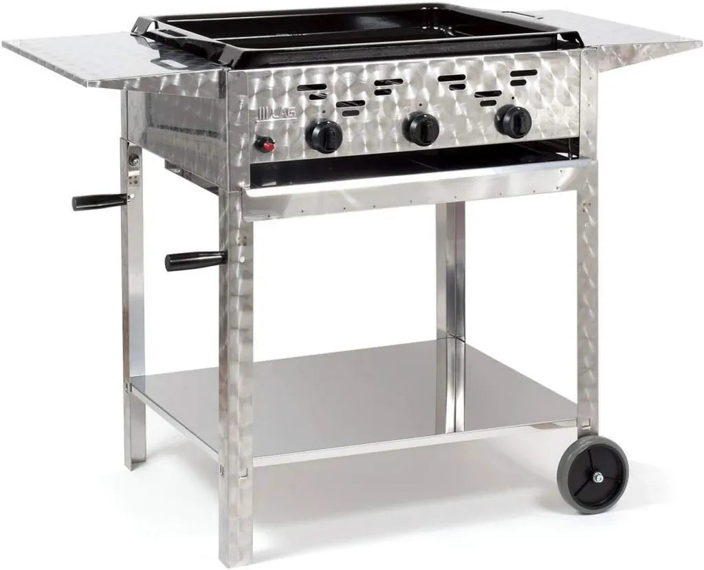 11kW Gasbräter 3-flammig aus Edelstahl mit Rädern und emaillierter Grillpfanne