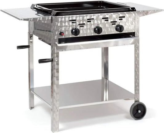 11kW Gasbräter 3-flammig aus Edelstahl mit Rädern und emaillierter Grillpfanne