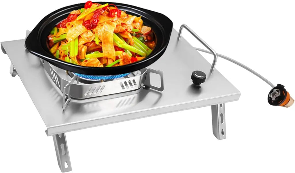 Tragbarer Gaskocher 2600W mit Windschutz und Piezozündung für Outdoor-Aktivitäten