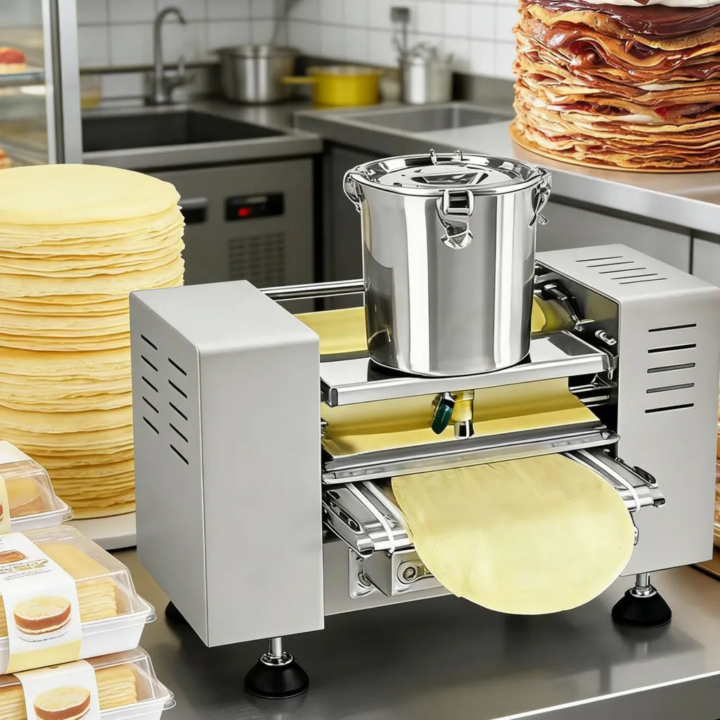 Professionelle Crepes-Maschine mit Förderband, einstellbare Geschwindigkeit und Heizung für Pizza und Tortillas