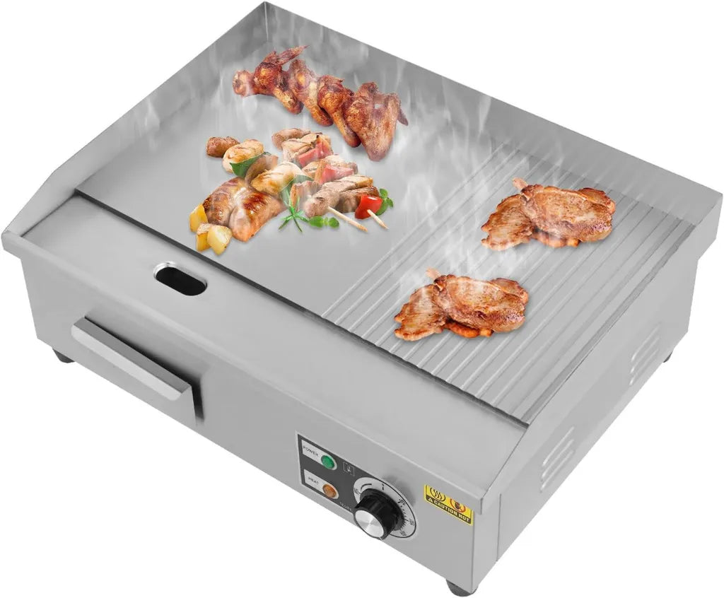 Elektrische Grillplatte 3000W, Profi-Tischgrill aus Edelstahl, Temperatur einstellbar 50-300°C, rutschfeste Füße