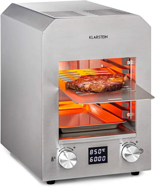 Klarstein Hannibal Hochleistungs-Infrarotgrill, 2.200 W, 200-850°C, CharForce System, kompakt, LED-Display, Timer, silber