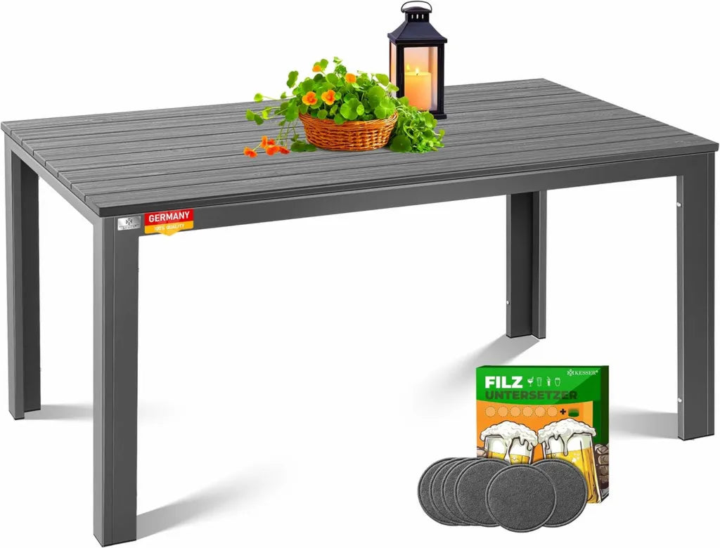 KESSER® Wetterfester Gartentisch für 6 Personen mit UV-Schutz und Holz-Optik