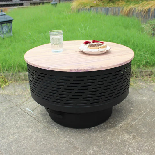 OutVue Holz-Feuerschale 66 cm mit Grill und Abdeckung, wasserdichter Außen-Feuerschalentisch mit Haken