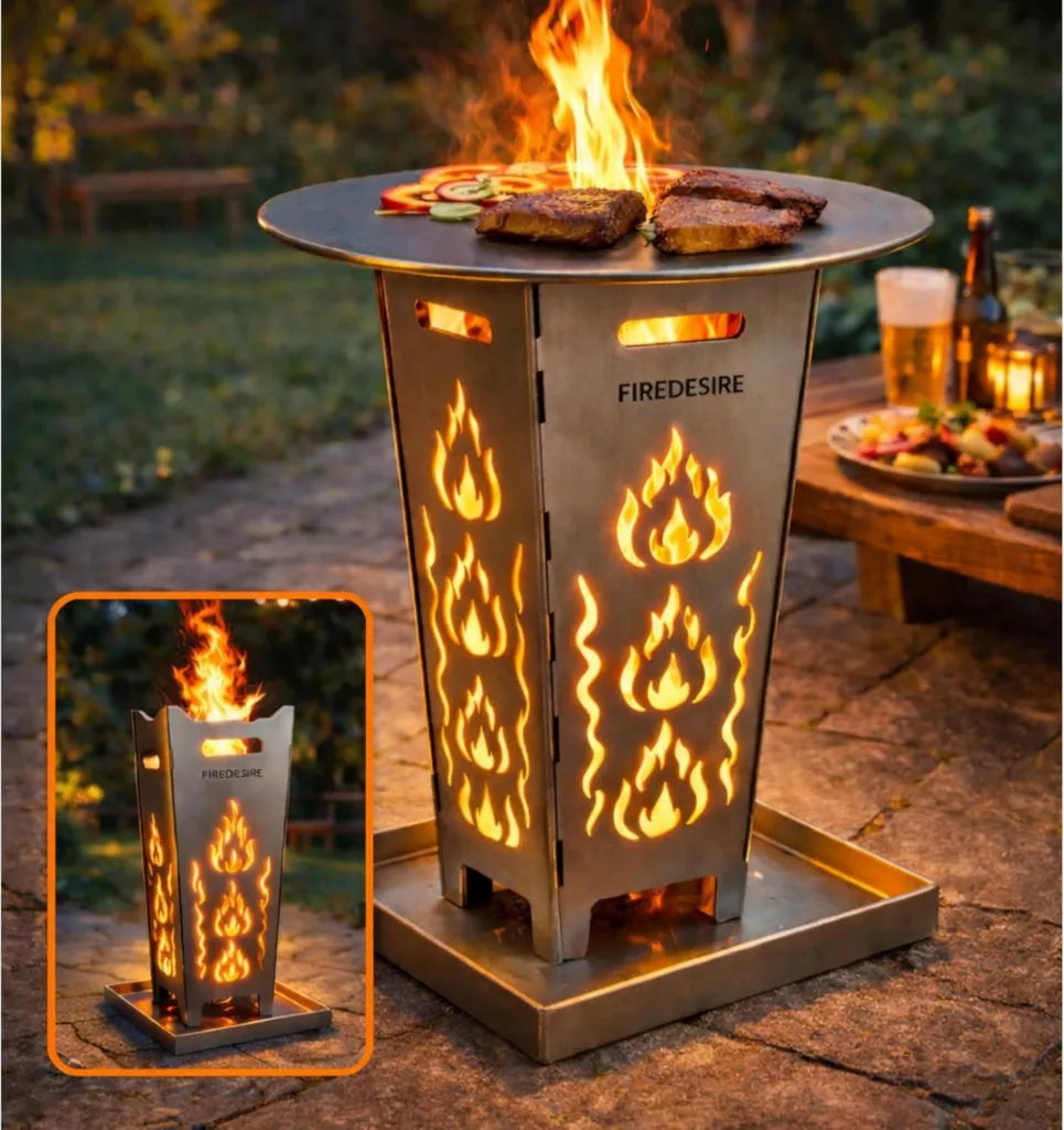 FeuerDesire 80cm Feuerkorb mit Grillplatte und Ascheschale für Terrasse