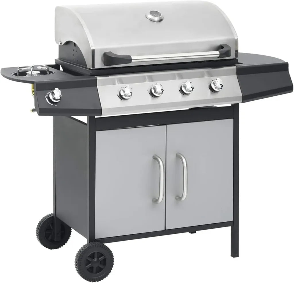 Hochleistungs-Gasgrill mit 4+1 Brennern und Rollen - BBQ Grillwagen aus Stahl und Edelstahl