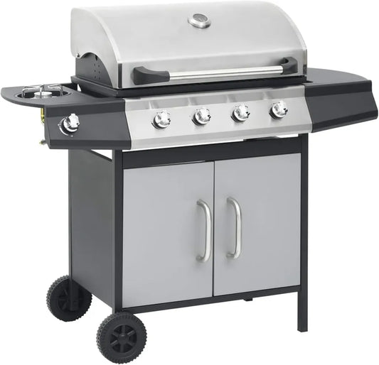 Hochleistungs-Gasgrill mit 4+1 Brennern und Rollen - BBQ Grillwagen aus Stahl und Edelstahl