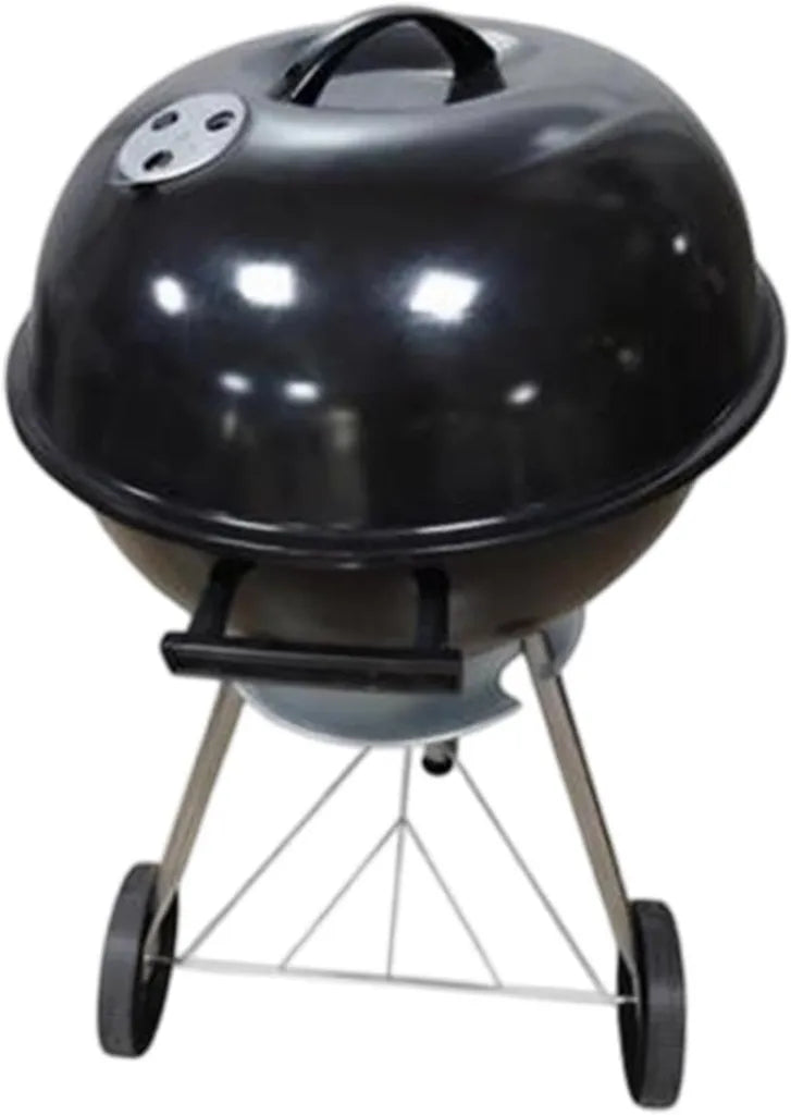 Tragbarer Holzkohlegrill mit Deckel und Temperaturregler für Outdoor-Partys, Schwarz