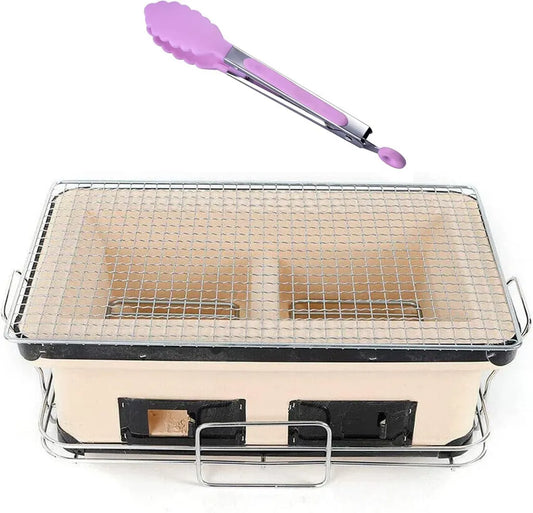 Tragbarer Keramik-Holzkohlegrill für Yakitori BBQ - Rechteckig, mit Grillrost und Zange