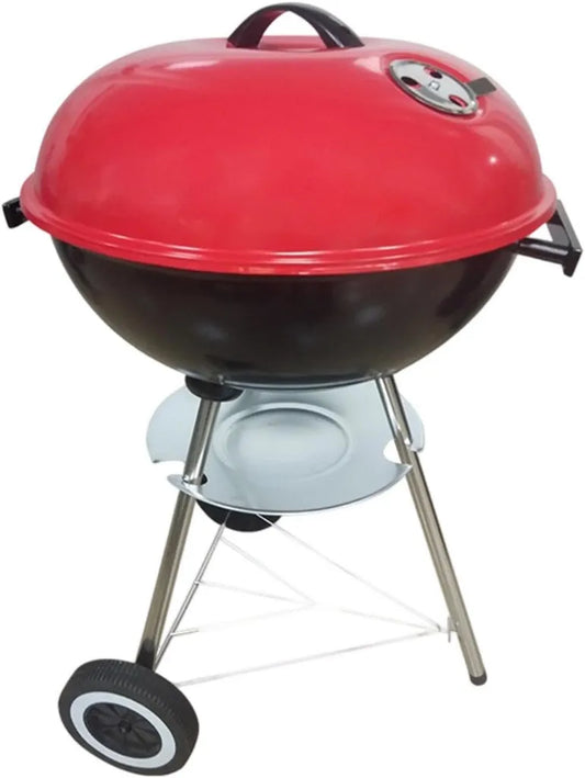 Gralara Holzkohlegrill Kugelgrill mit Deckel und Rollen, Wärmespeicherung – Perfekt für Camping, Strand, Garten oder Terrasse, Rot