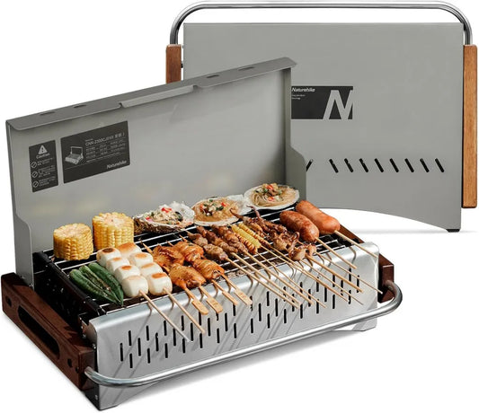 Naturehike Tragbarer Holzkohlegrill Klappbar für Camping und Garten, 50.2 x 32.8 x 33.5 cm, Grau