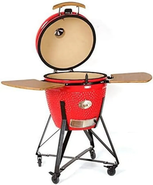 Großer Kamado Grill XL 53,3 cm mit Rauchspender, Rot, Keramik Ei Smoker