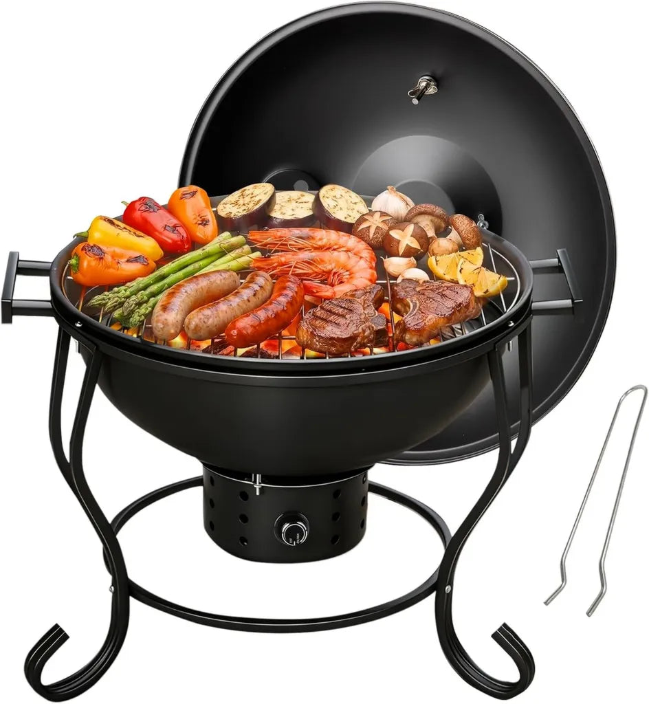 Kompakter Holzkohlegrill mit Ventilator und Thermometer für Outdoor-Aktivitäten