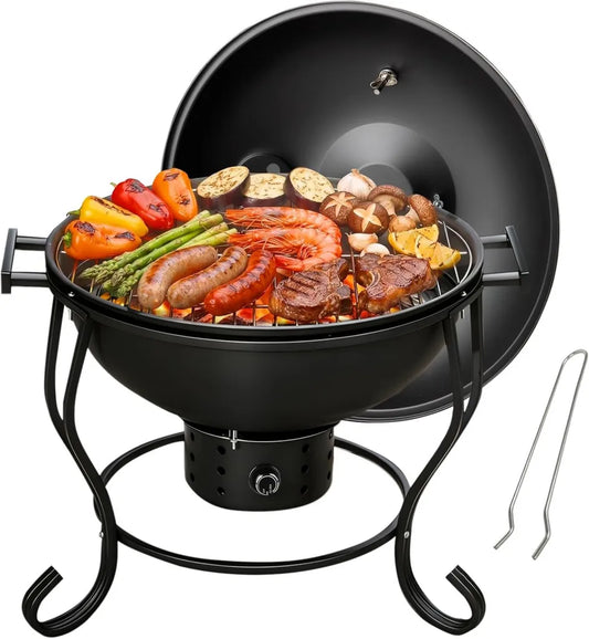 Kompakter Holzkohlegrill mit Ventilator und Thermometer für Outdoor-Aktivitäten