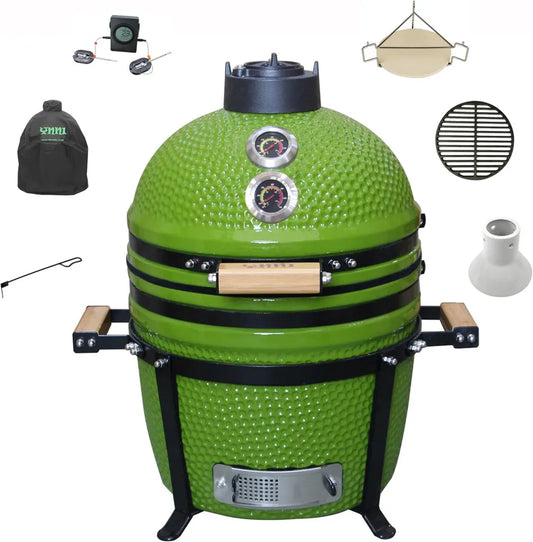 YNNI Kamado Keramikgrill 39,9 cm Limettengrün, freistehend mit Smoker-Funktion und Zubehör