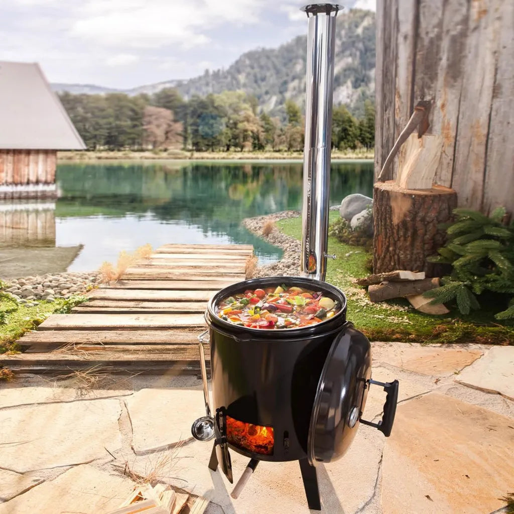 BRAST® Outdoor-Grillkessel mit Grillfunktion, emailliertem Stahlblech und Dreibein, inklusive Zubehör