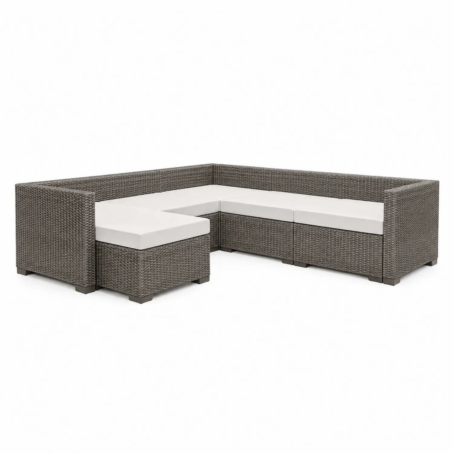 Ecksofa-Set Polyrattan Hellgrau mit Weißen Kissen