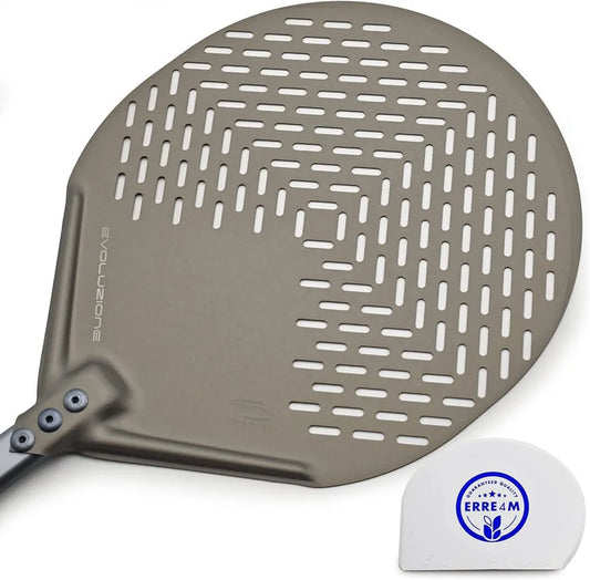 Perforierte Pizzaschaufel aus Metall mit Gratis-Spatel, 36x36 cm, Gesamtlänge 190 cm