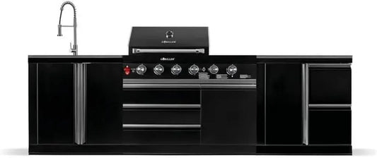 GORILLER® BLACKBACK M9 Outdoorküche mit Gasgrill, Spülbecken und Stauraum, Edelstahl, Schwarz