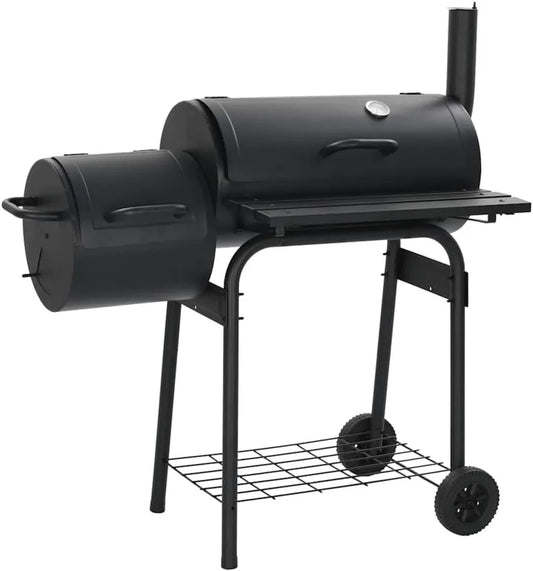 Holzkohlegrill Smoker mit integriertem Thermometer und Seitenbrenner, ideal für Garten und Camping