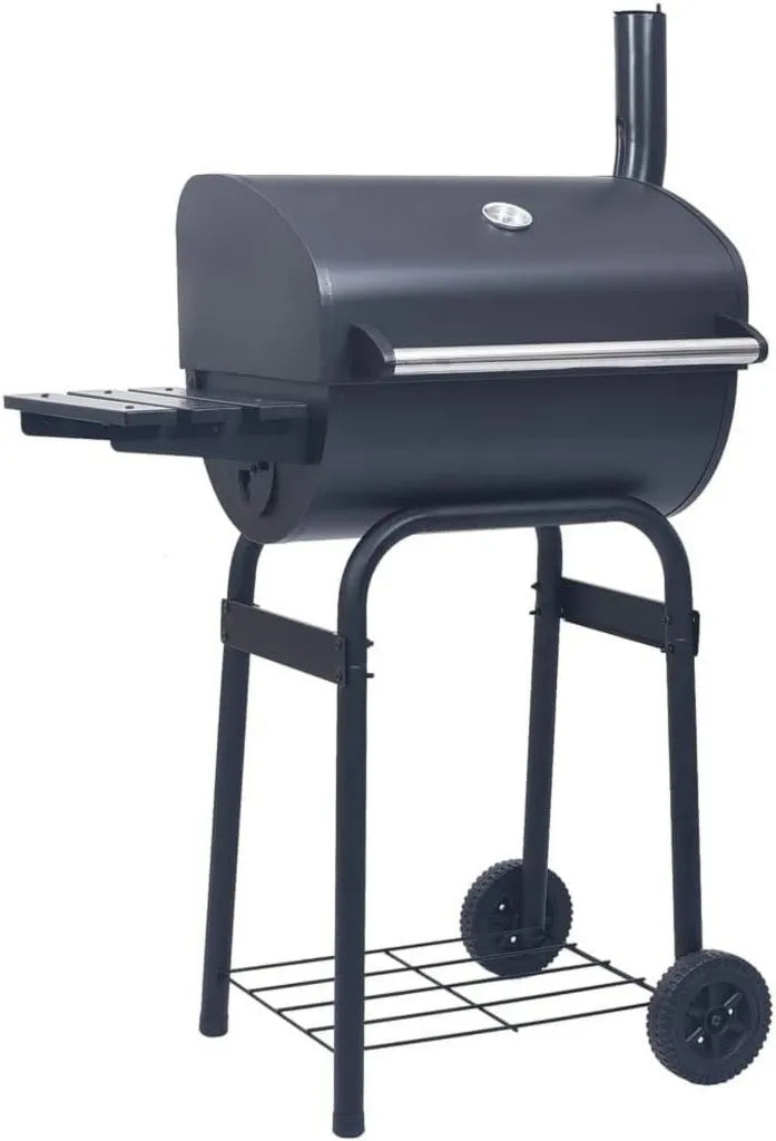 Smoker-Grillwagen mit Ablage, Holzkohlegrill für BBQ, Schwarz