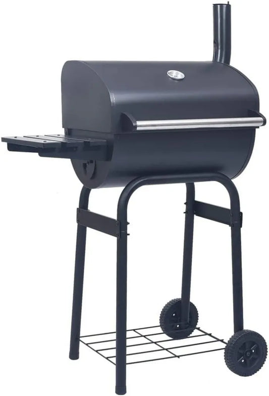 Smoker-Grillwagen mit Ablage, Holzkohlegrill für BBQ, Schwarz