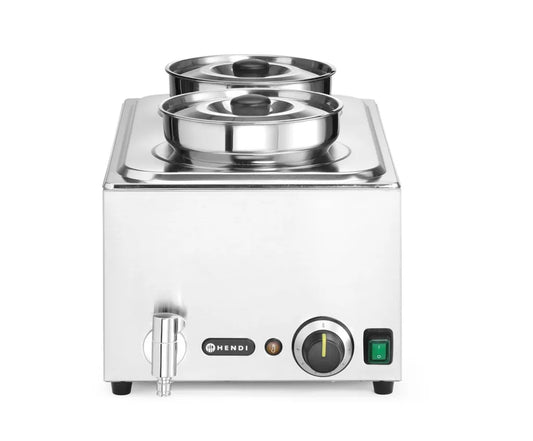 HENDI Bain-Marie-Set mit 2x 4L Töpfen, Ablasshahn, Temperatur bis 85°C, geeignet für 1x GN1/1 Behälter bis 150mm, Speisenwärmer, Edelstahl, 230V/1000W