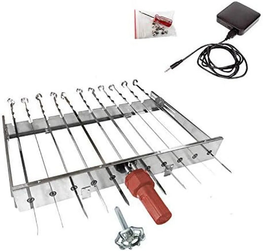 Elektrischer Drehspieß-Set mit Motor und Powerbank, Sesam, verstellbare Breite 24-40 cm, für 11 Spieße, L-62 cm