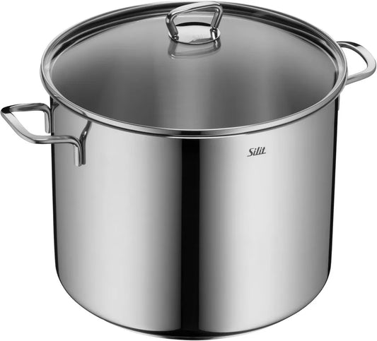 Silit Edelstahl-Suppentopf 28cm, 12l, Induktion & Backofen, Glasdeckel