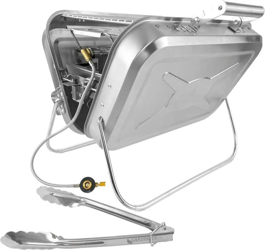 GARDINGER Mobiler Edelstahl-Gasgrill für Camping und Picknick