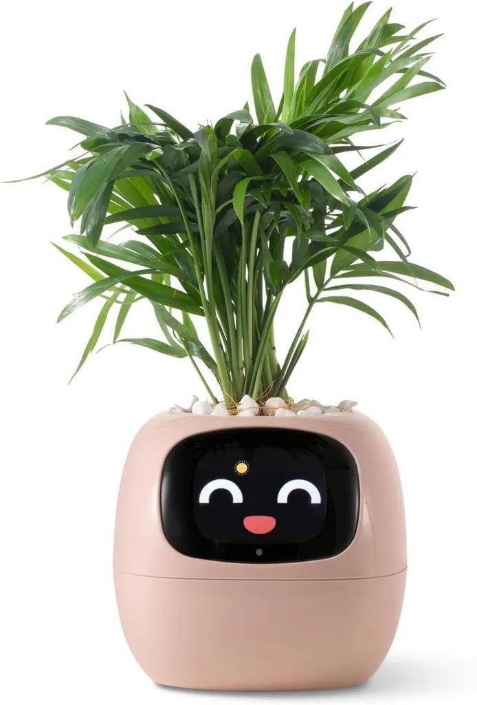 Intelligenter Blumentopf-Roboter mit AI, Emoji-Interaktion, Ideal als Schreibtischgeschenk für Pflanzenliebhaber, Farbe: Rosa