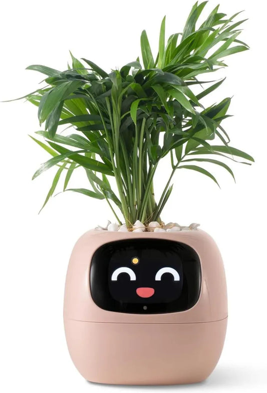 Intelligenter Blumentopf-Roboter mit AI, Emoji-Interaktion, Ideal als Schreibtischgeschenk für Pflanzenliebhaber, Farbe: Rosa