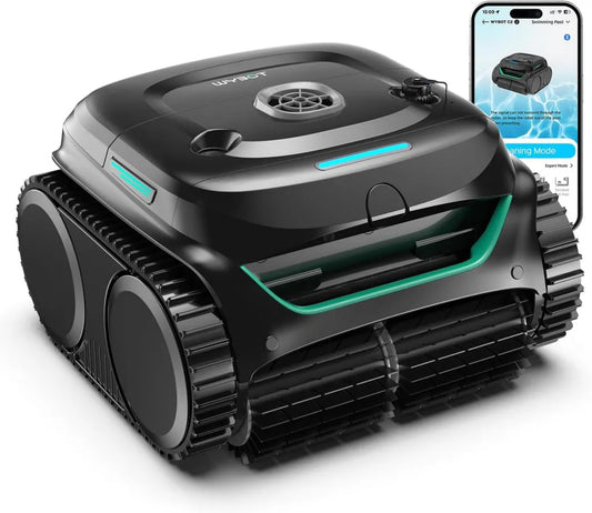 WYBOT C2 – Automatischer Poolroboter mit 3 Motoren, kabellos, doppelte Filtration, für Boden, Wände und Wasserlinie, 180 Min Laufzeit, geeignet für Pools bis 150㎡, App-gesteuert, Farbe: Nebelgrün