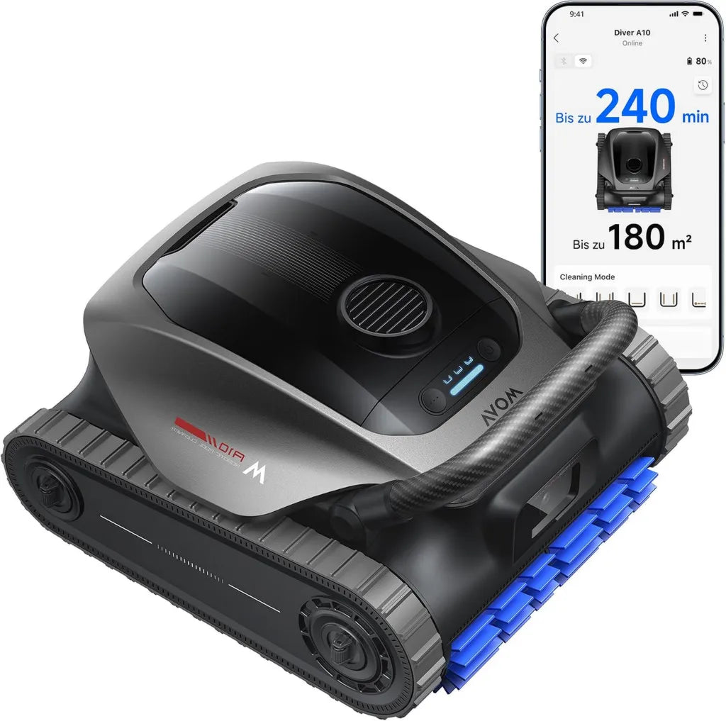 MOVA Diver A10 Poolroboter mit 22.700 l/h Saugleistung, 4 Stunden Laufzeit, intelligente Kanten- und Routenreinigung, doppelte Wasserlinienreinigung, großer 3,5 l Filterkorb, programmierbare Zeitsteuerung