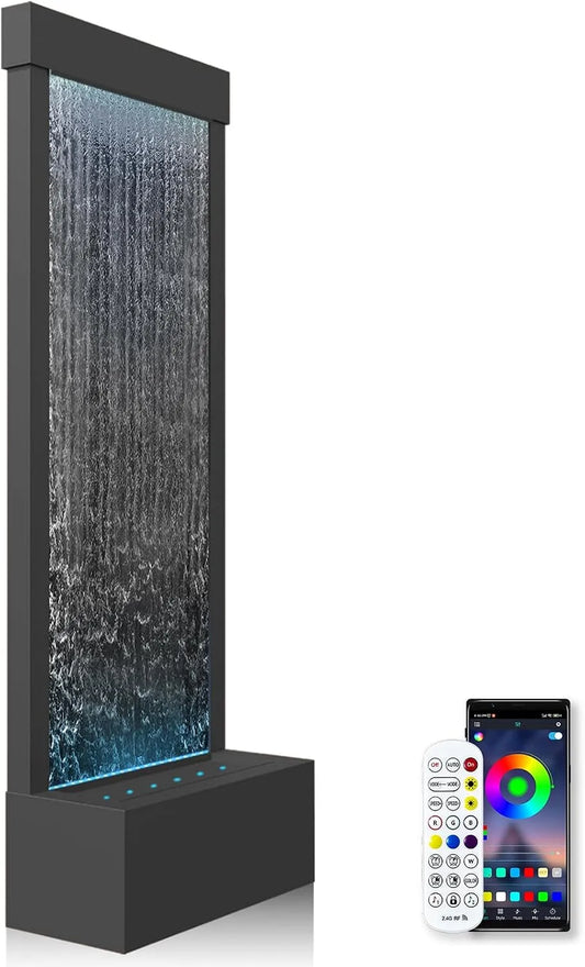 Zimmerbrunnen Wasserfall mit Bluetooth Kontrolle LED Beleuchtung, 45,5x20x123cm Edelstahl Garten Wasserwand Innenbereich mit Pumpe