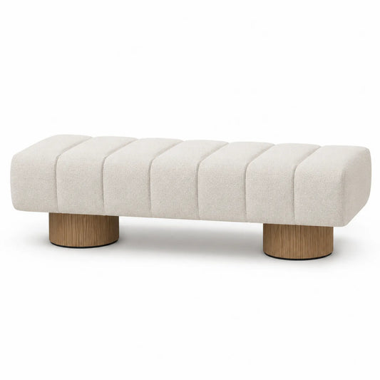 Polsterbank Beige Polyester mit Eichenholz 180cm