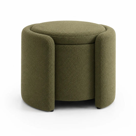 Runder Hocker mit Stauraum aus Bouclé Olivgrün 42 cm