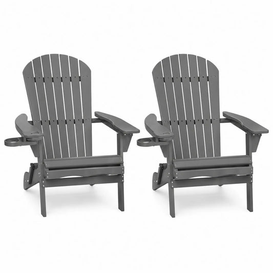Outdoor Kunststoff Gartenstuhl Set mit Getränkehalter, Grau
