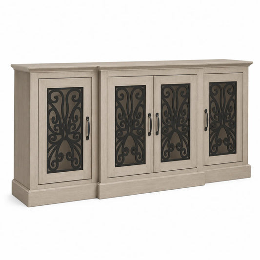 Sideboard Holz mit verzierten Türen, Hellbraun und Schwarz