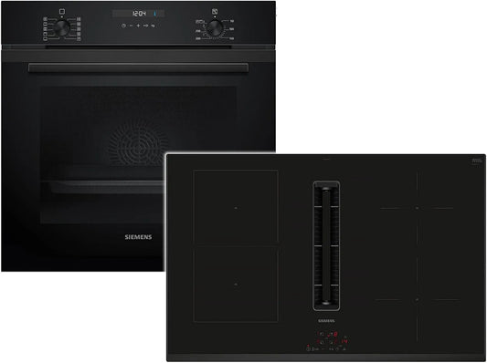 Siemens EQ527EA6BZ HB237GBB3 Backofen, Edelstahl, Schwarz, Siemens Set EQ527EA6BZ Set Backofen Deep Black Inox HB237GBB3 + Induktionskochfeldabzug