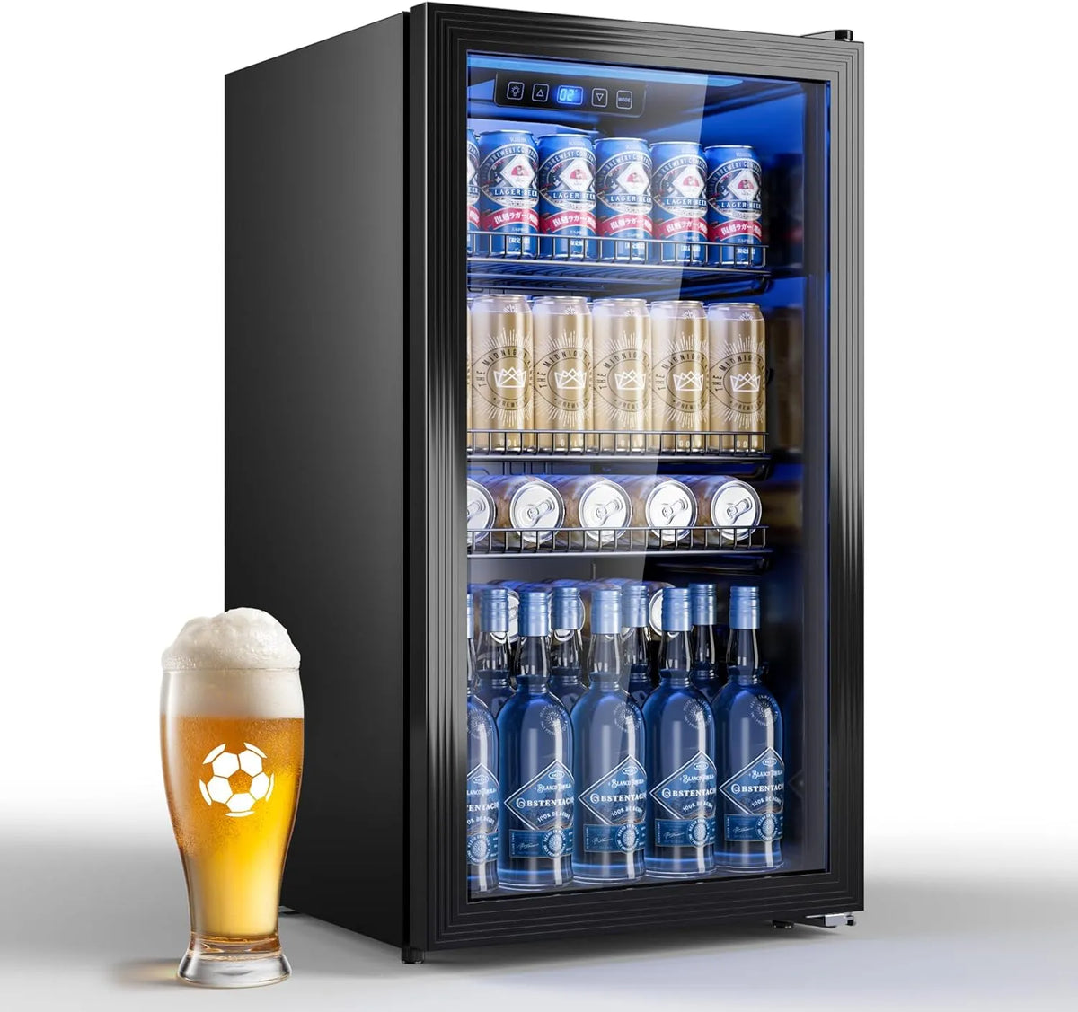 Kühlschrank, 90 L, Glas, verstellbaren Regalen für Bier, Wein, Soda, für Haushalt, Bar, Büro, Wohnung