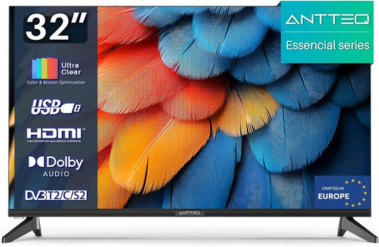 Smart TV, 32 Zoll, Fernseher, Antteq E32-AH1Q1L, Triple-Tuner DVB-T2, S2, Dolby Audio, HDMI, USB, Essencial Series, TV 81 cm, LED TV, Hotelmodus